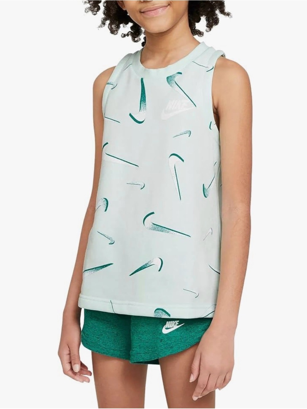 Nike Sportswear Big Kids' (Girls') French Terry Printed Tank Mint Medium